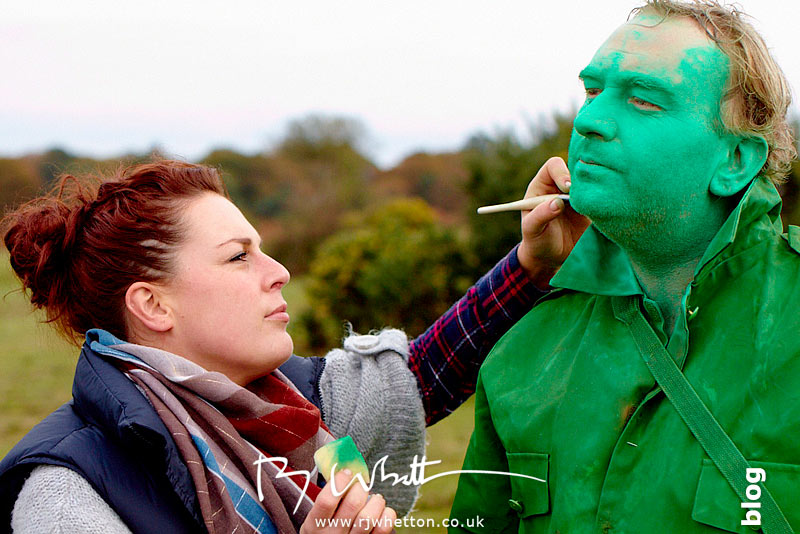 Andy Duerden has his green make-up topped up - Production Photography Dorset