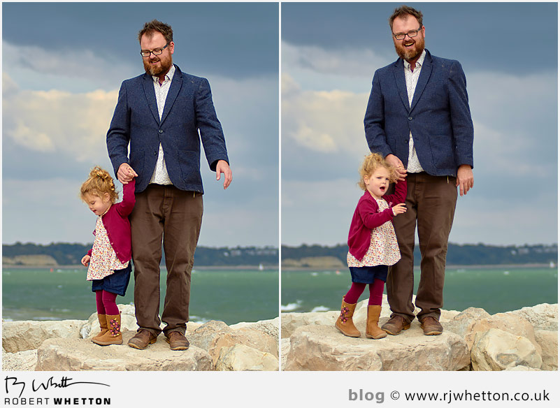 Dom and Scout standing on rocks at Hegistbury Head - Portrait Photography Dorset