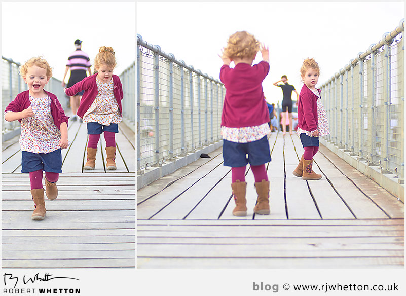 Harper and Scout play on the gang plank - Portrait Photography Dorset
