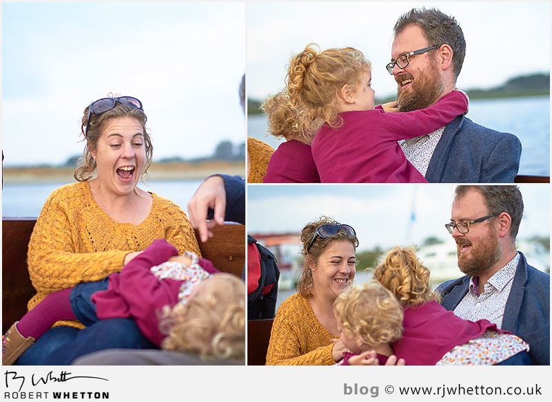 Harper being tickled by mum on the boat - Portrait Photography Dorset